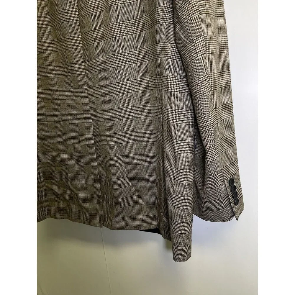 Nautica Wool 2 Button‎ Sport Coat 44L Light Brown Glen Plaid Blazer Jacket